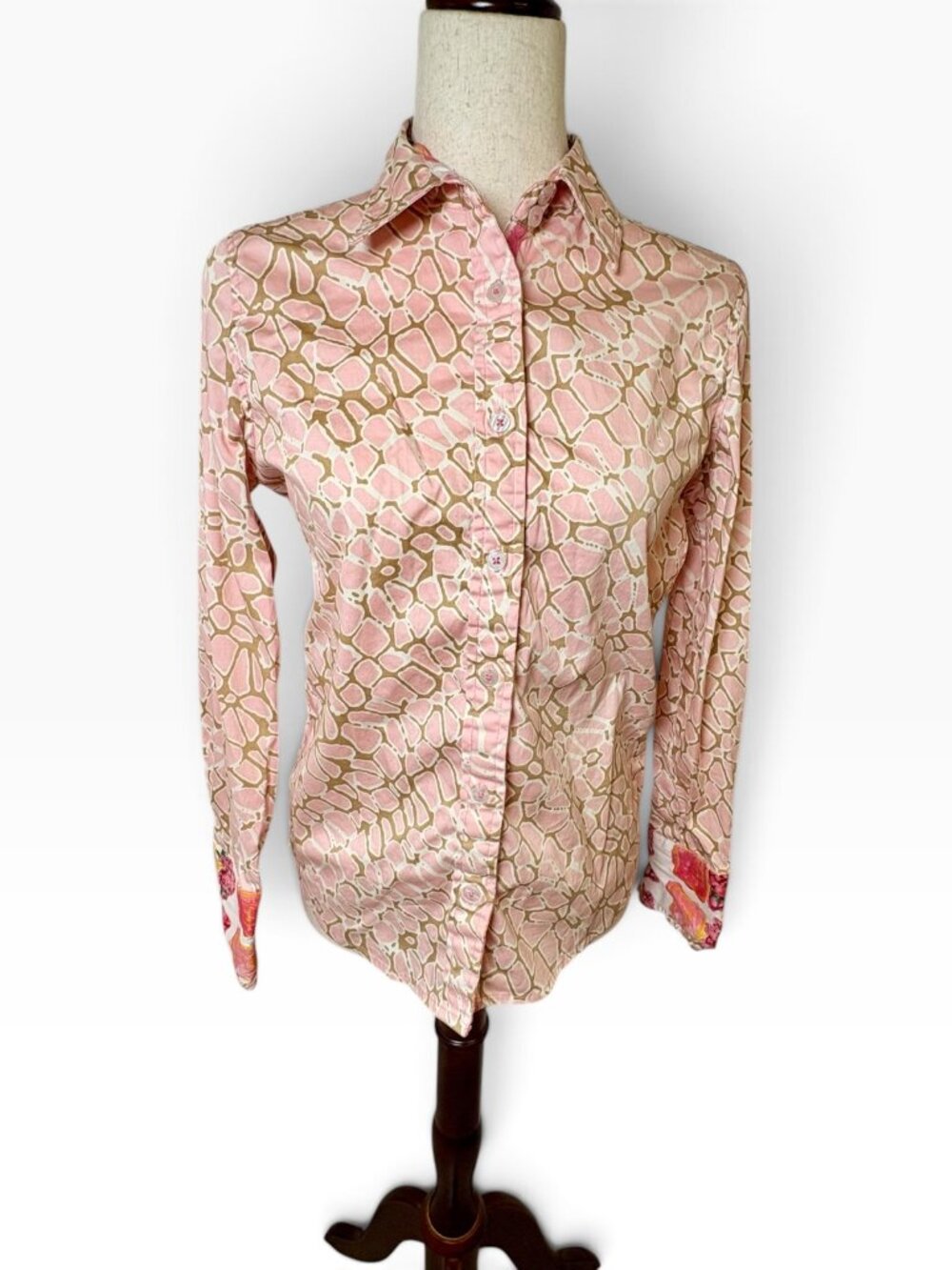 Dizzy-Lizzie Tizzie Pink Giraffe Print Button Down Shirt Size Small